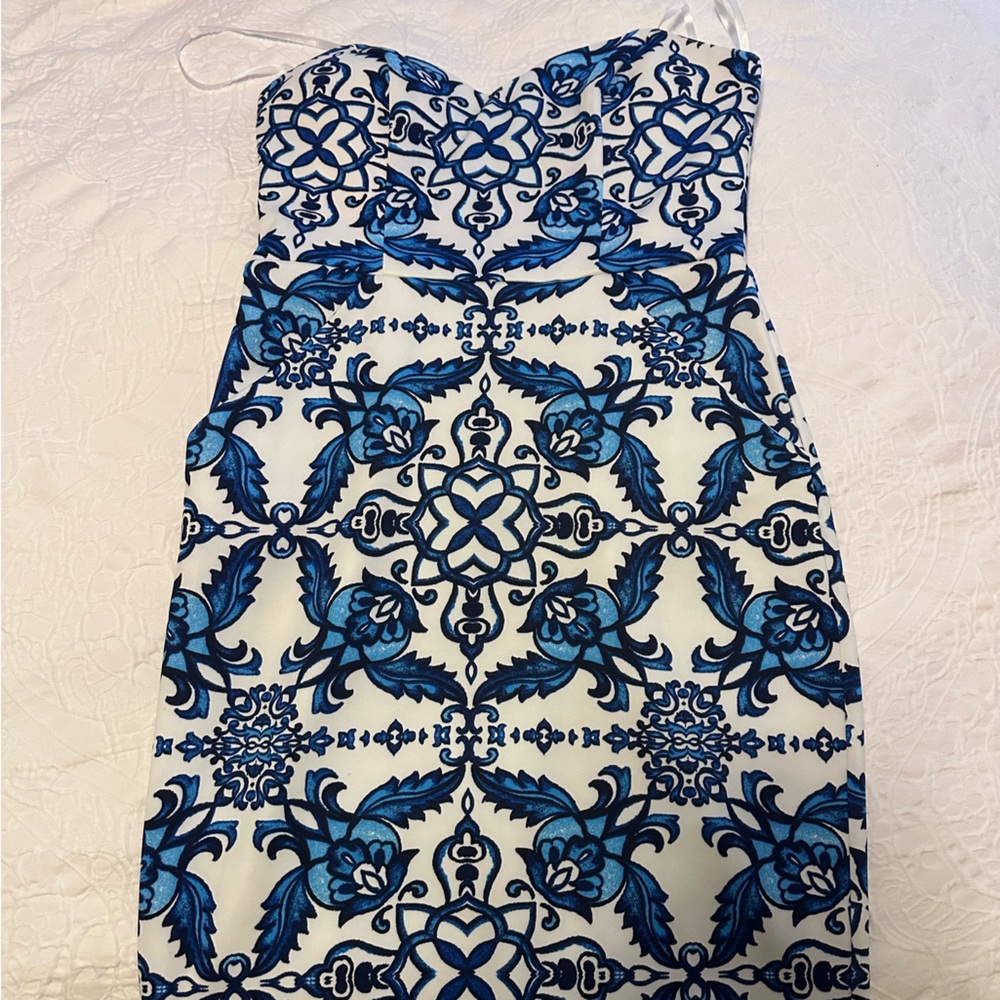 Strapless blue dress